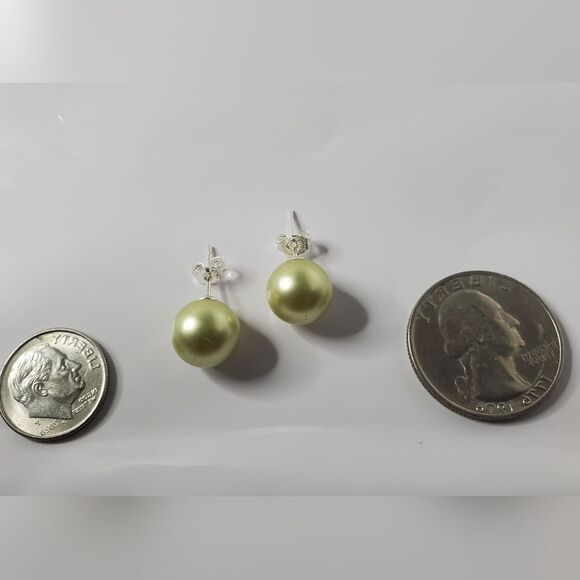 Light Green 10mm South Sea Shell Pearl Stud Earrings on 925 Sterling … - Picture 7 of 7
